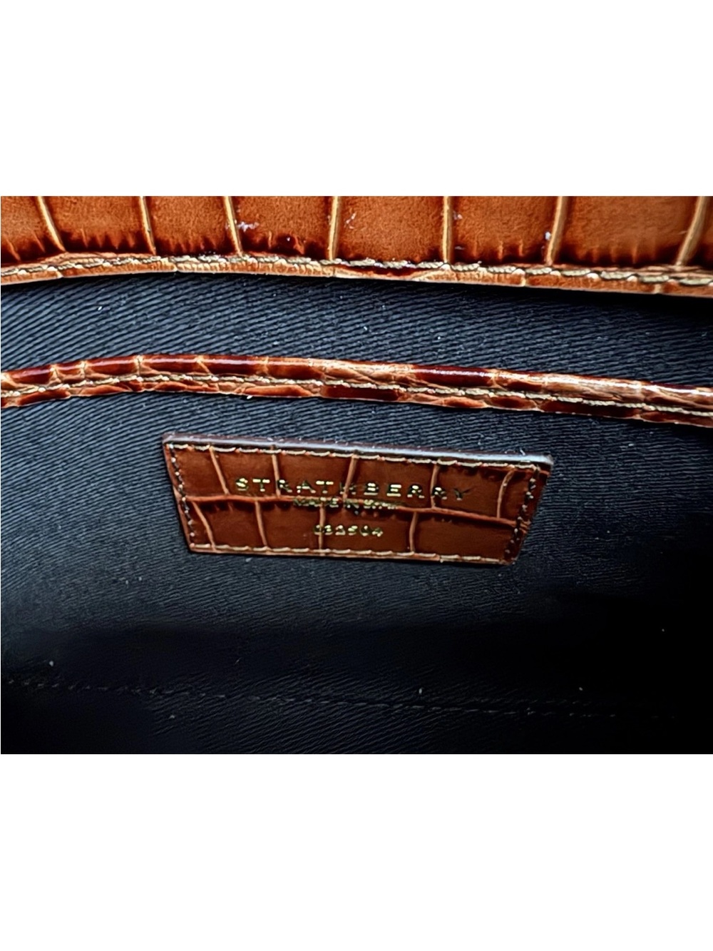 NEW Strathberry Mosaic Nano Brown Croc Embossed Leather Top Handle Crossbody Bag - Picture 12 of 16